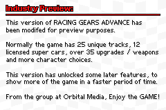 Screenshot from Racing Gears Advance (USA) (Beta)